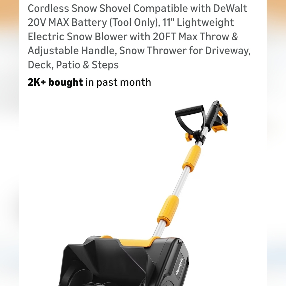 Lightweight Cordless Snow Shovel - Yellow & Black
